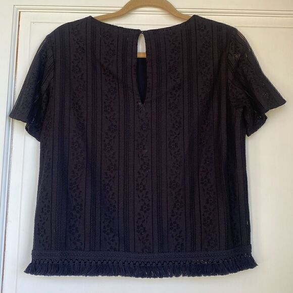 Cropped Blouse With Inset Lace And Fringe Detail By Michael Kors - Picture 8 of 8